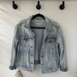 NSF women's jean denim jacket  distressed  button closure 100% cotton light wash